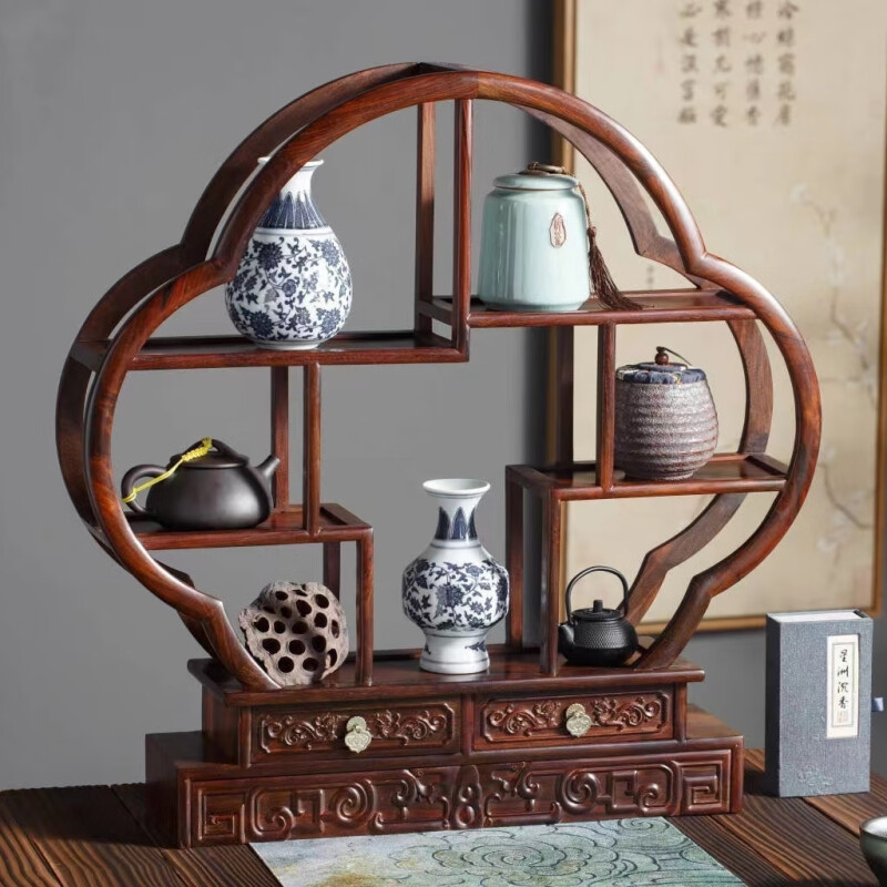 大红酸枝小梅花博古架规格56×12×56cm